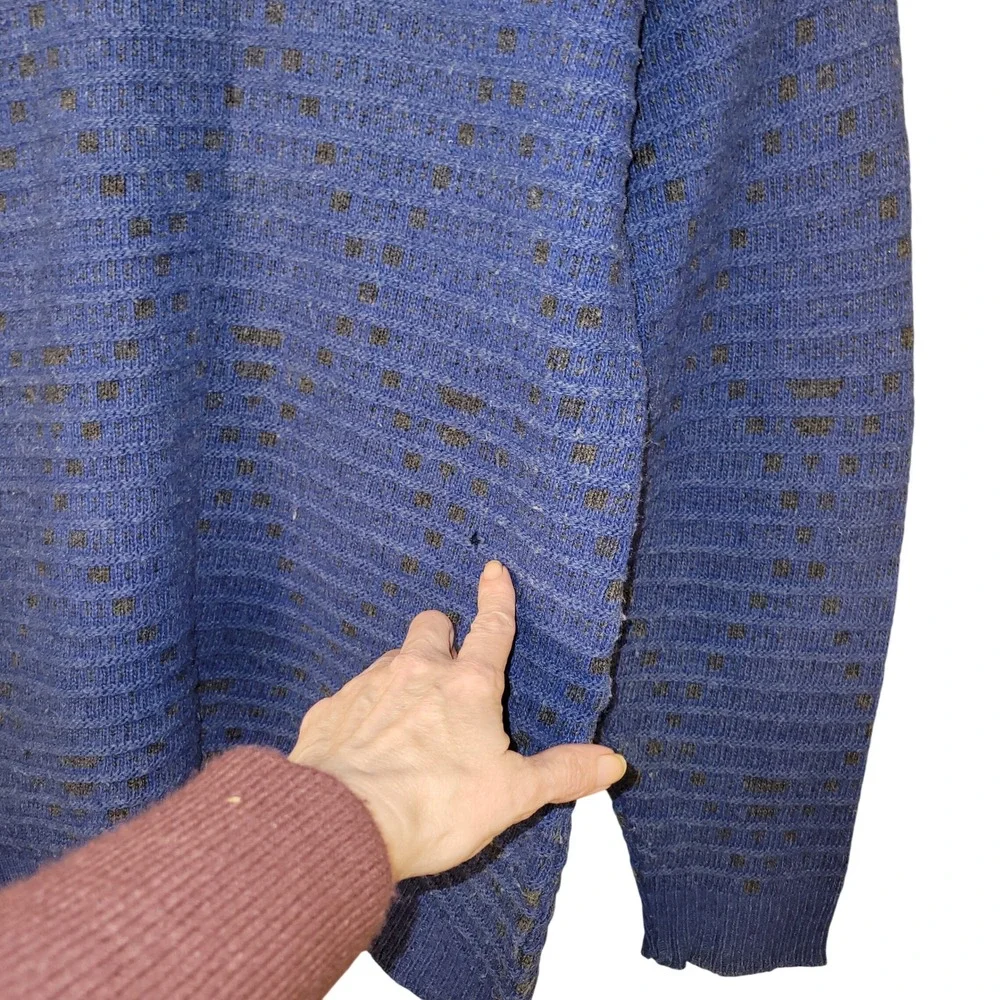 Vintage Forum Made in Italy Blue Wool Blend Geometric Textured Sweater Mens S